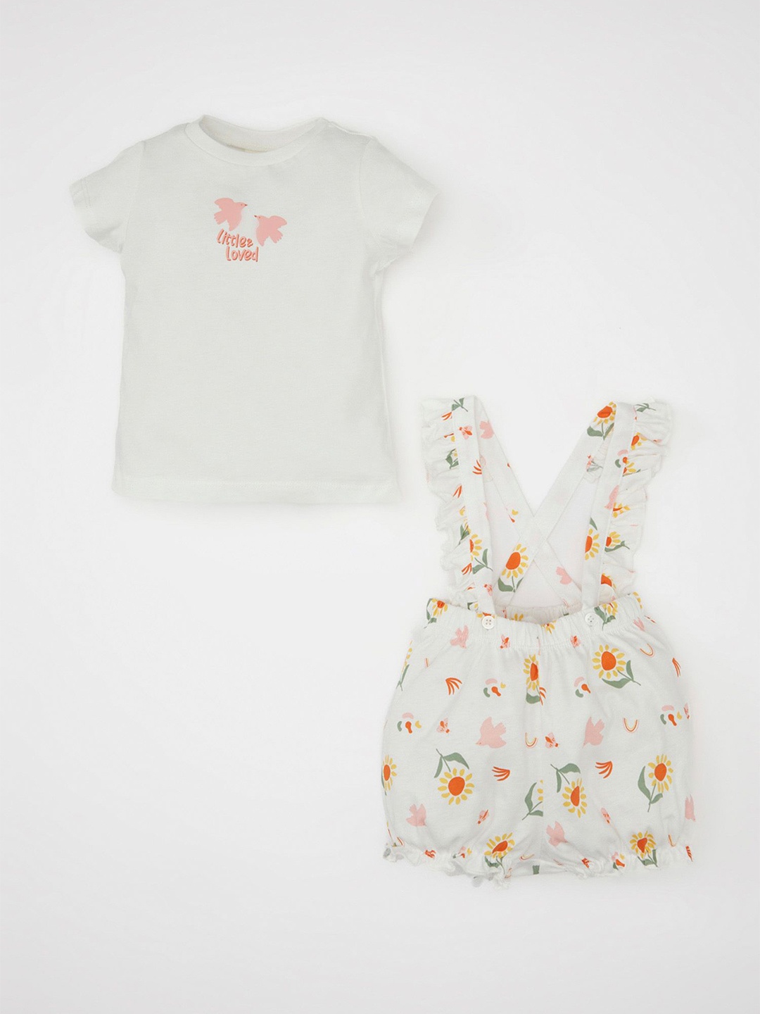 

DeFacto Girls Printed Pure Cotton T-shirt with Shorts, White