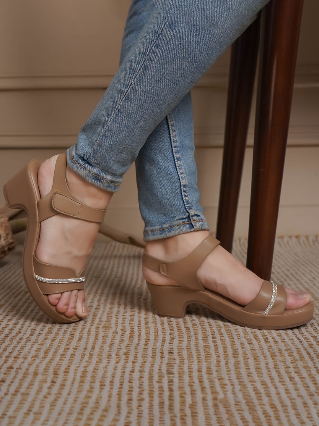 

Shezone Women Block Heels Sandals, Beige
