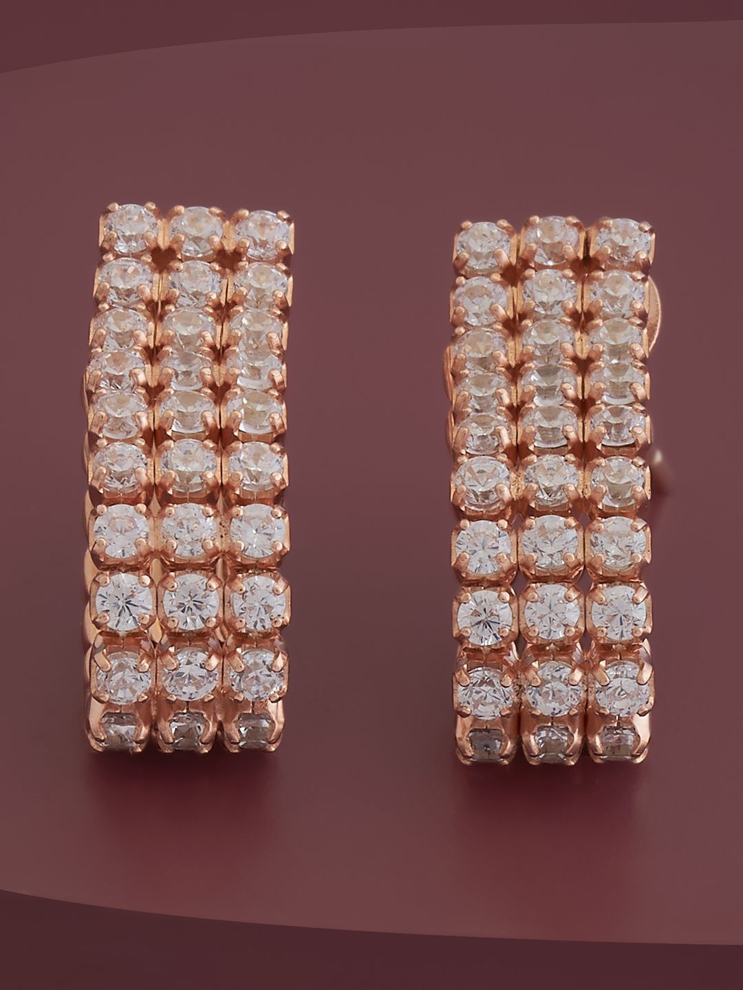 

Kushal's Fashion Jewellery Sterling Silver Cubic Zirconia Rose Gold-Plated Hoop Earrings