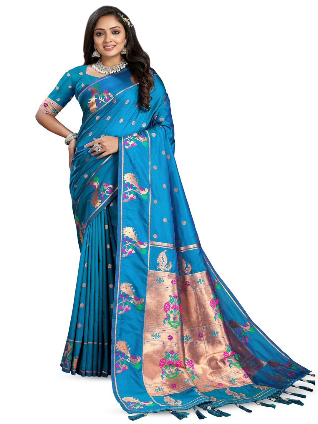 

MOKSHA DESIGNS Woven Design Zari Pure Silk Paithani Saree, Multi