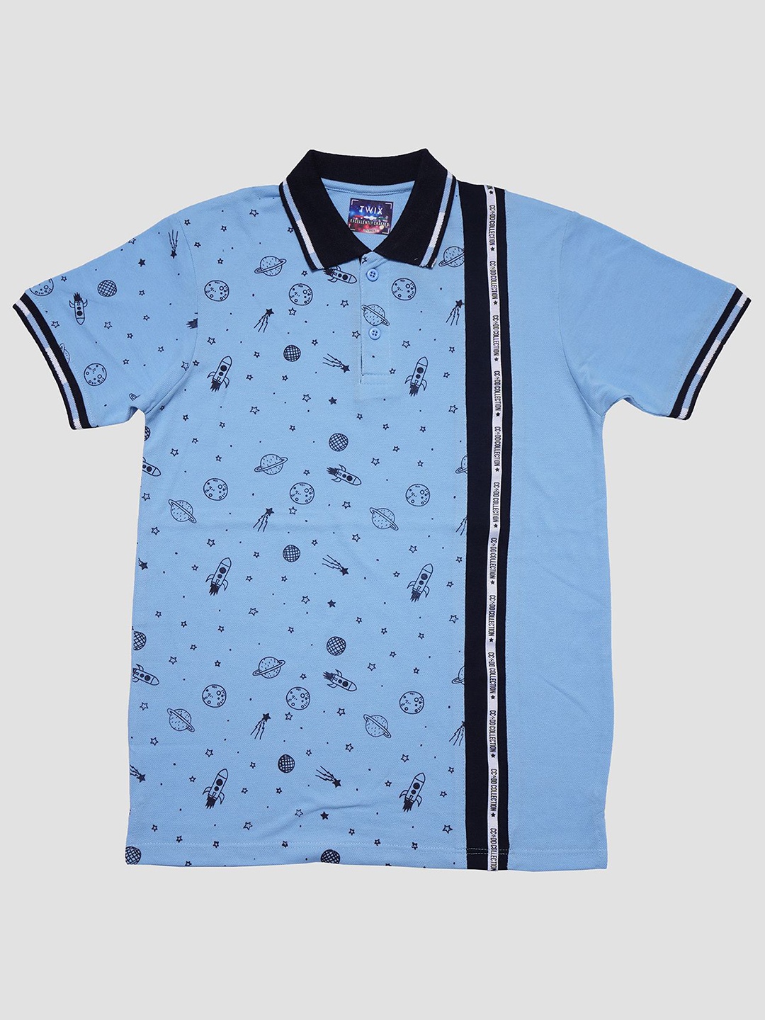

TWIX Boys Conversational Printed Polo Collar Cotton T-Shirt, Turquoise blue
