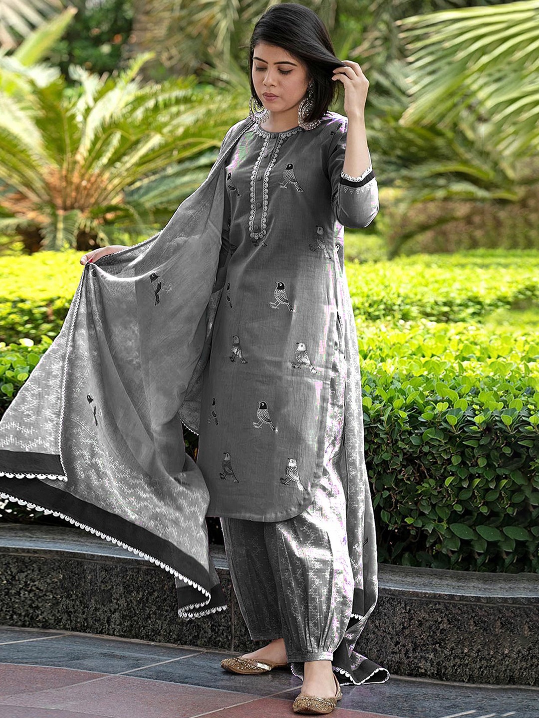 

Anni Designer Women Printed Regular Kurta with Harem Pants & With Dupatta, Grey