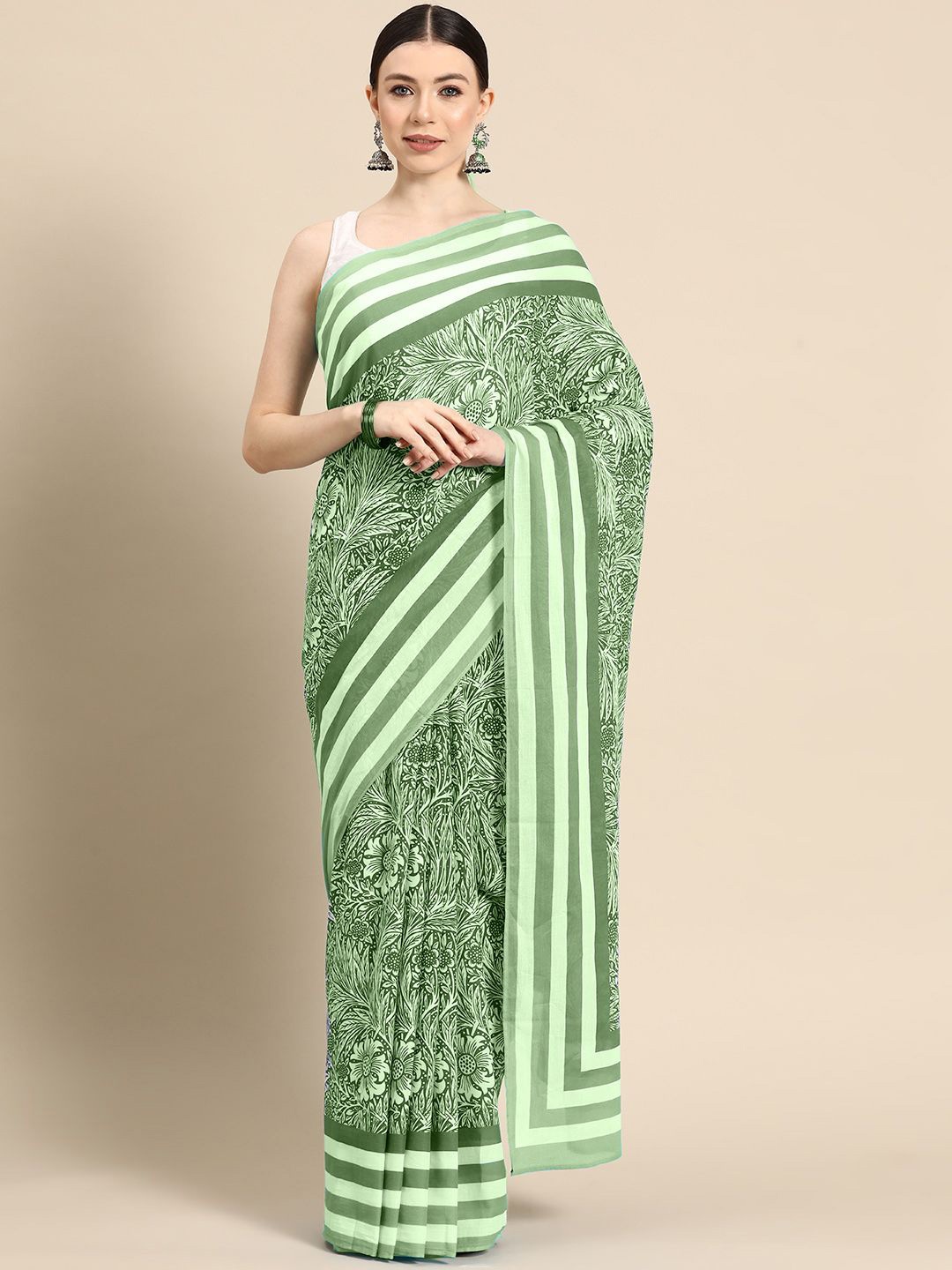 

BUTA BUTI Floral Pure Cotton Saree, Green