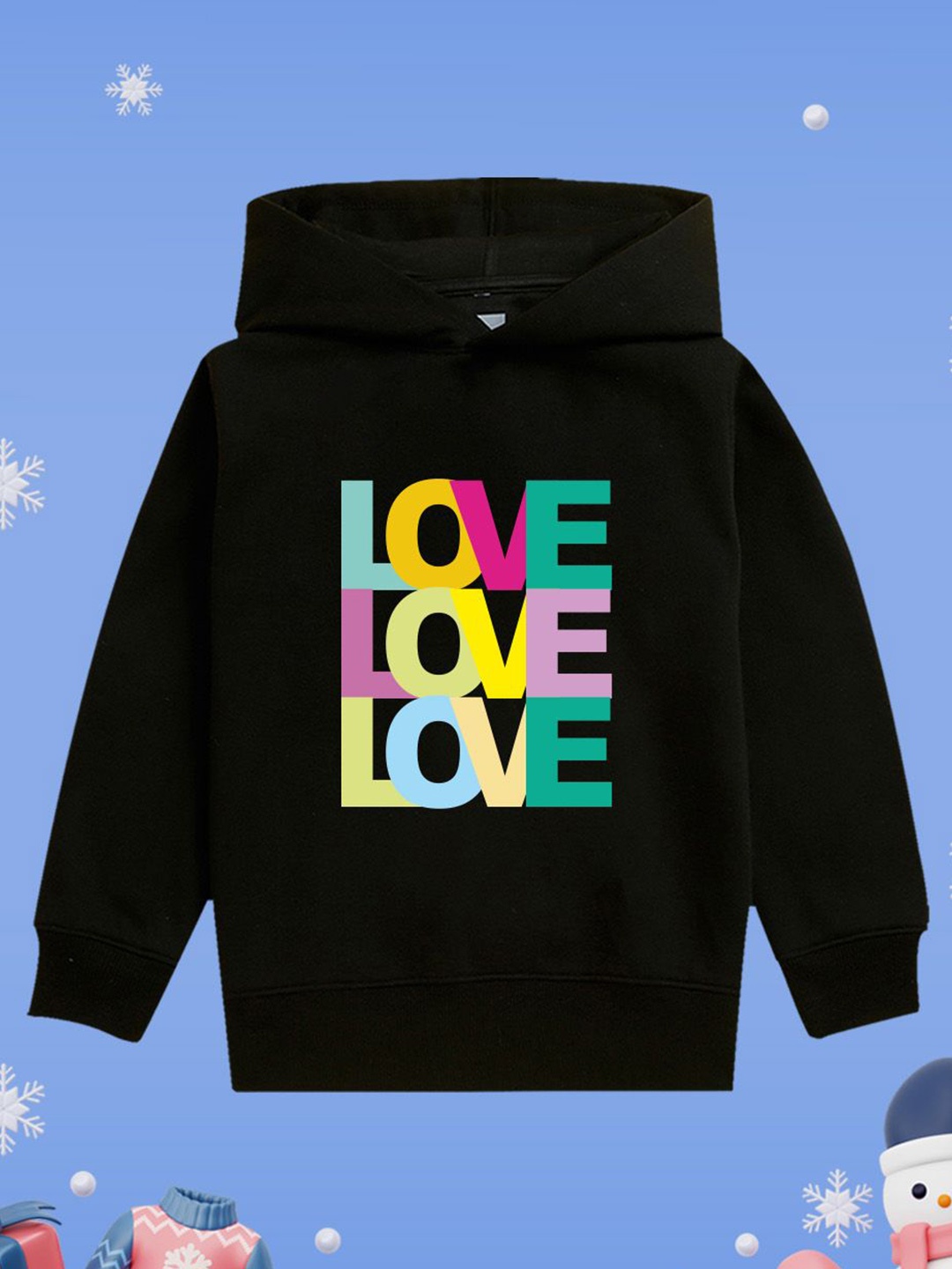

NUSYL Girls Typography Printed Hooded Sweatshirt, Black