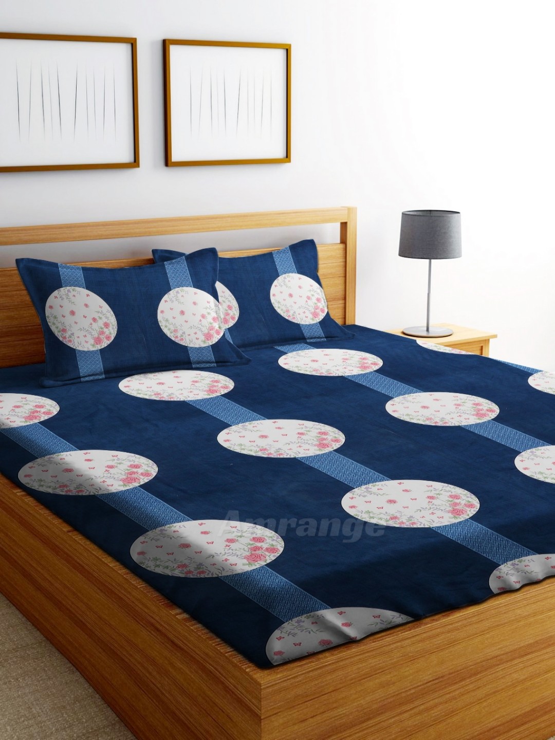 

AMRANGE White & Blue Floral 250 TC King Bedsheet With 2 Pillow Covers