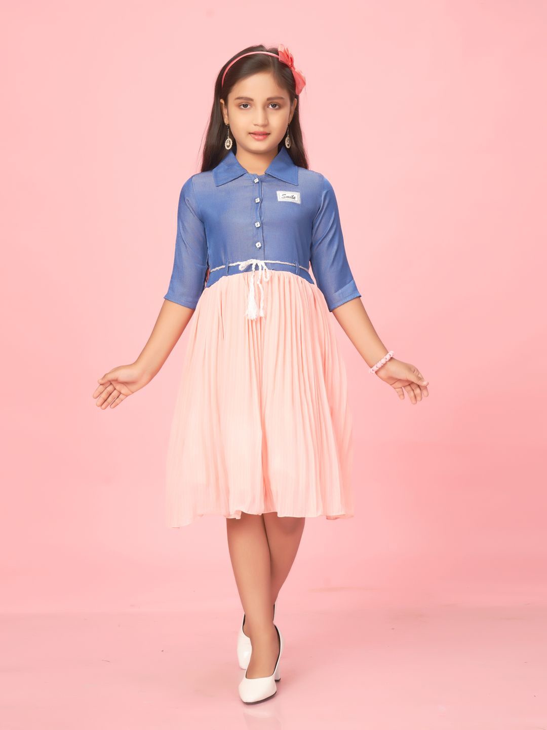 

BAESD Girls Shirt Collar Fit & Flare Dress, Peach