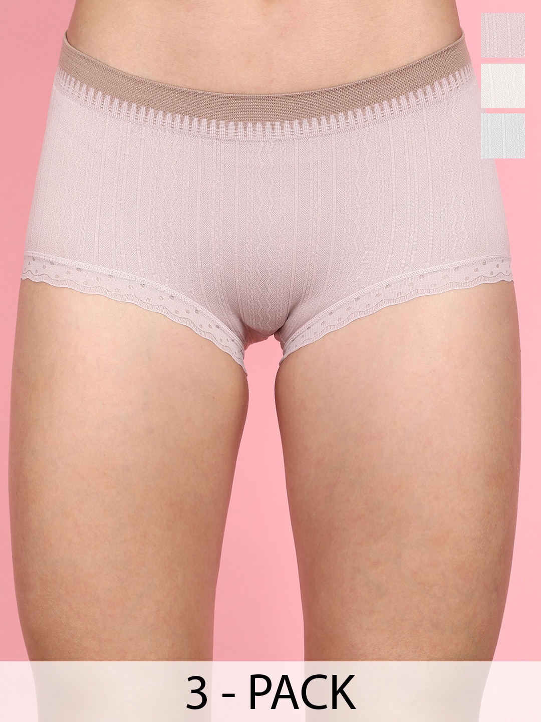 

wincly fashion Women Pack Of 3 Mid-Rise Boy Short Briefs, White