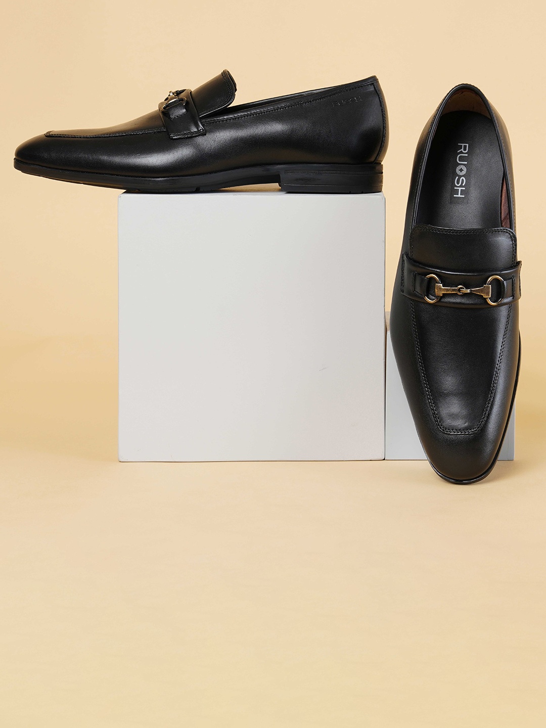 

Ruosh Men Leather Formal Loafers, Black