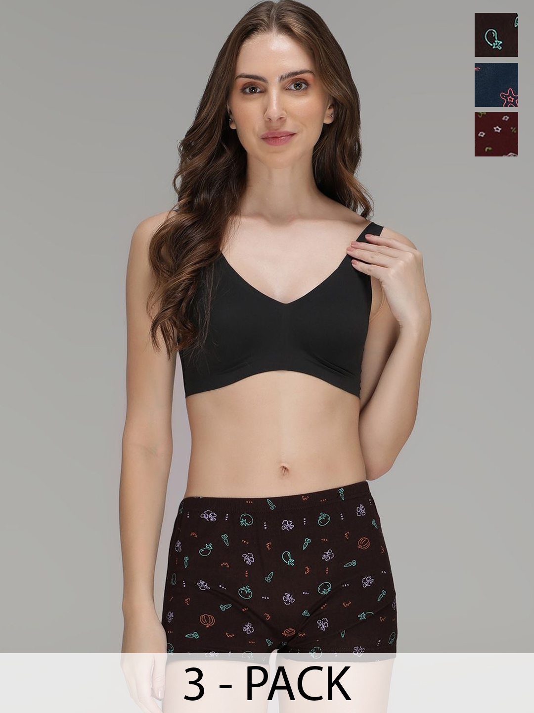 

AMUL COMFY Pack Of 3 Women Printed Anti Microbial Cotton Boy Shorts Briefs, Maroon