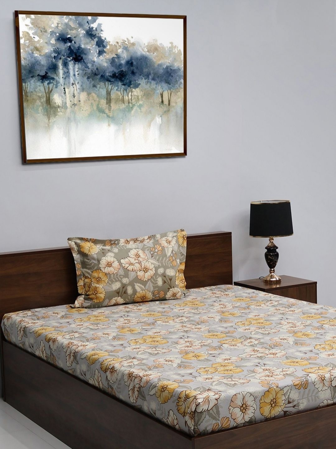 

BOMBAY DYEING Blumen Yellow & White Floral 104 TC Pure Cotton Single Bedsheet Set