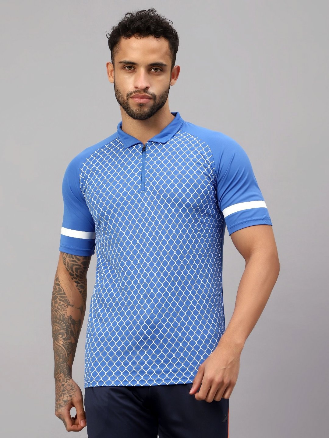 

VECTOR X Men Abstract Printed Polo Collar T-Shirt, Blue