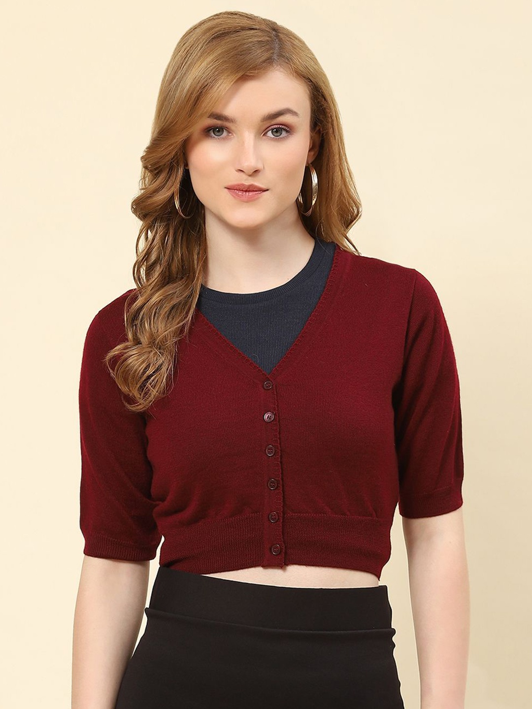 

Monte Carlo Women Woollen Crop Pullover, Maroon