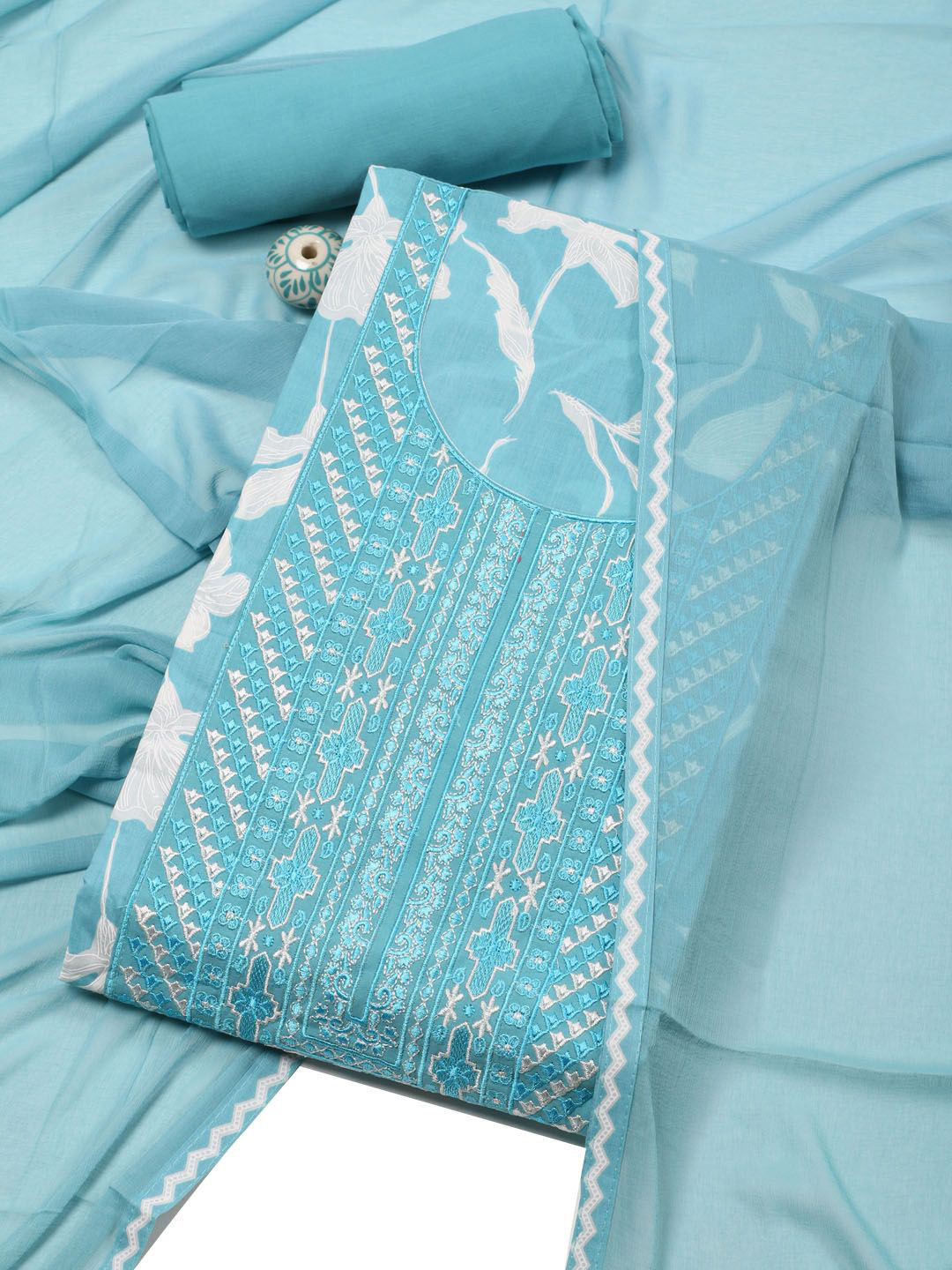 

Meena Bazaar Printed Unstitched Dress Material, Blue