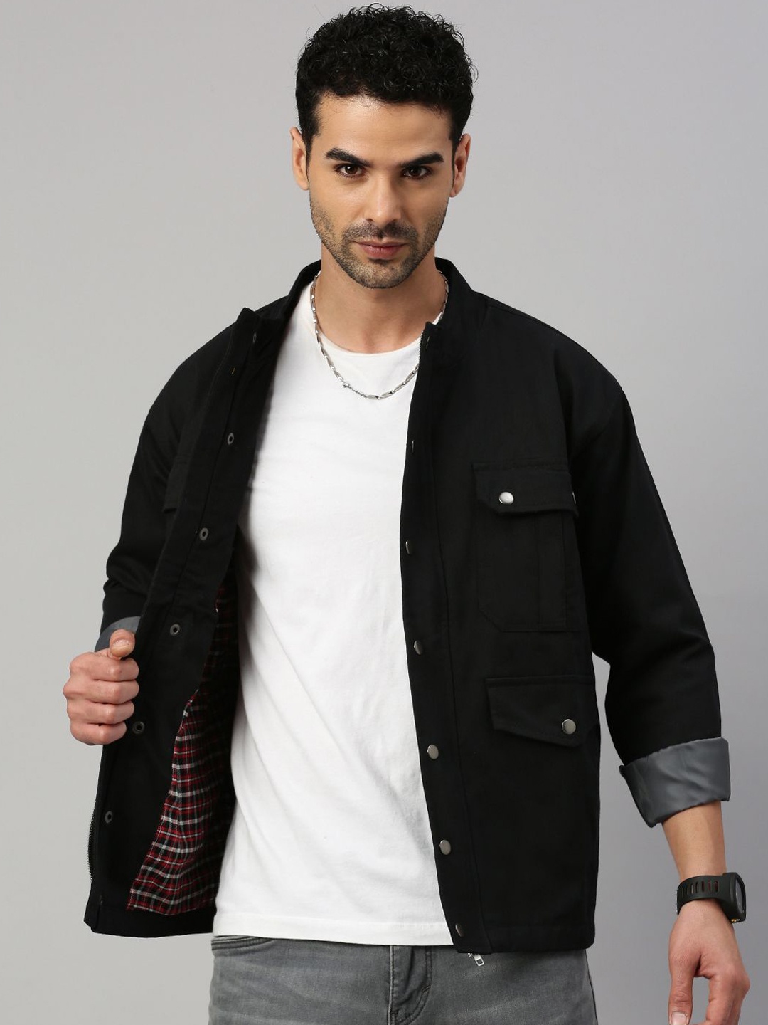 

VOXATI Men Striped Longline Tailored Jacket, Black
