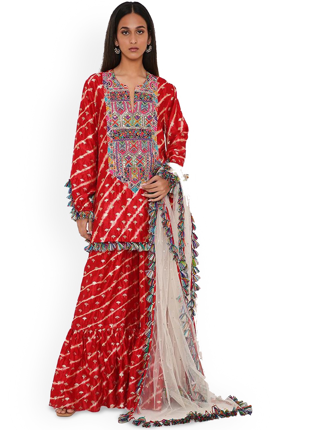 

Payal Singhal Leheriya Printed Kurta with Sharara & With Dupatta, Red