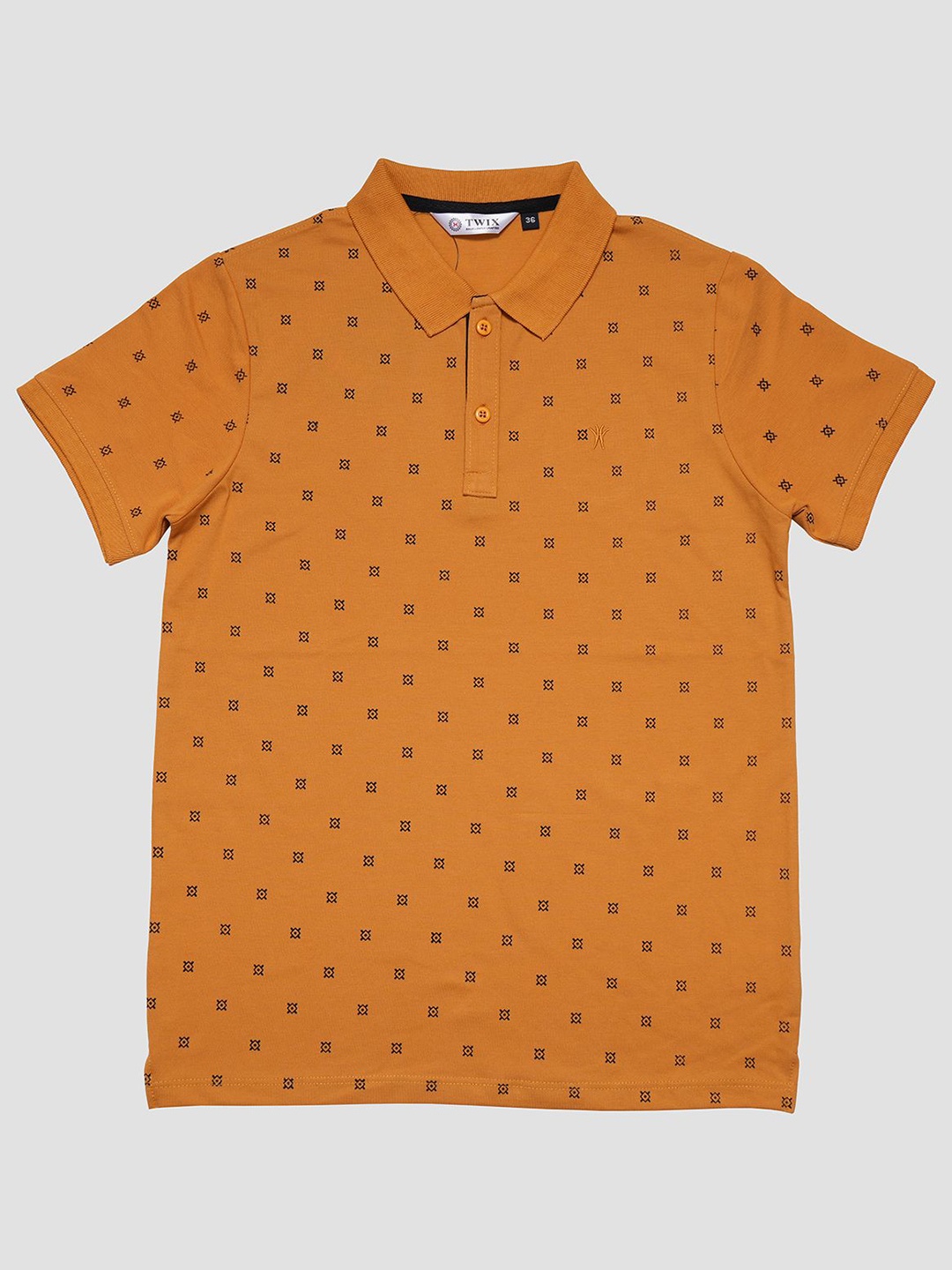 

TWIX Boys Abstract Printed Polo Collar Cotton T-Shirt, Mustard