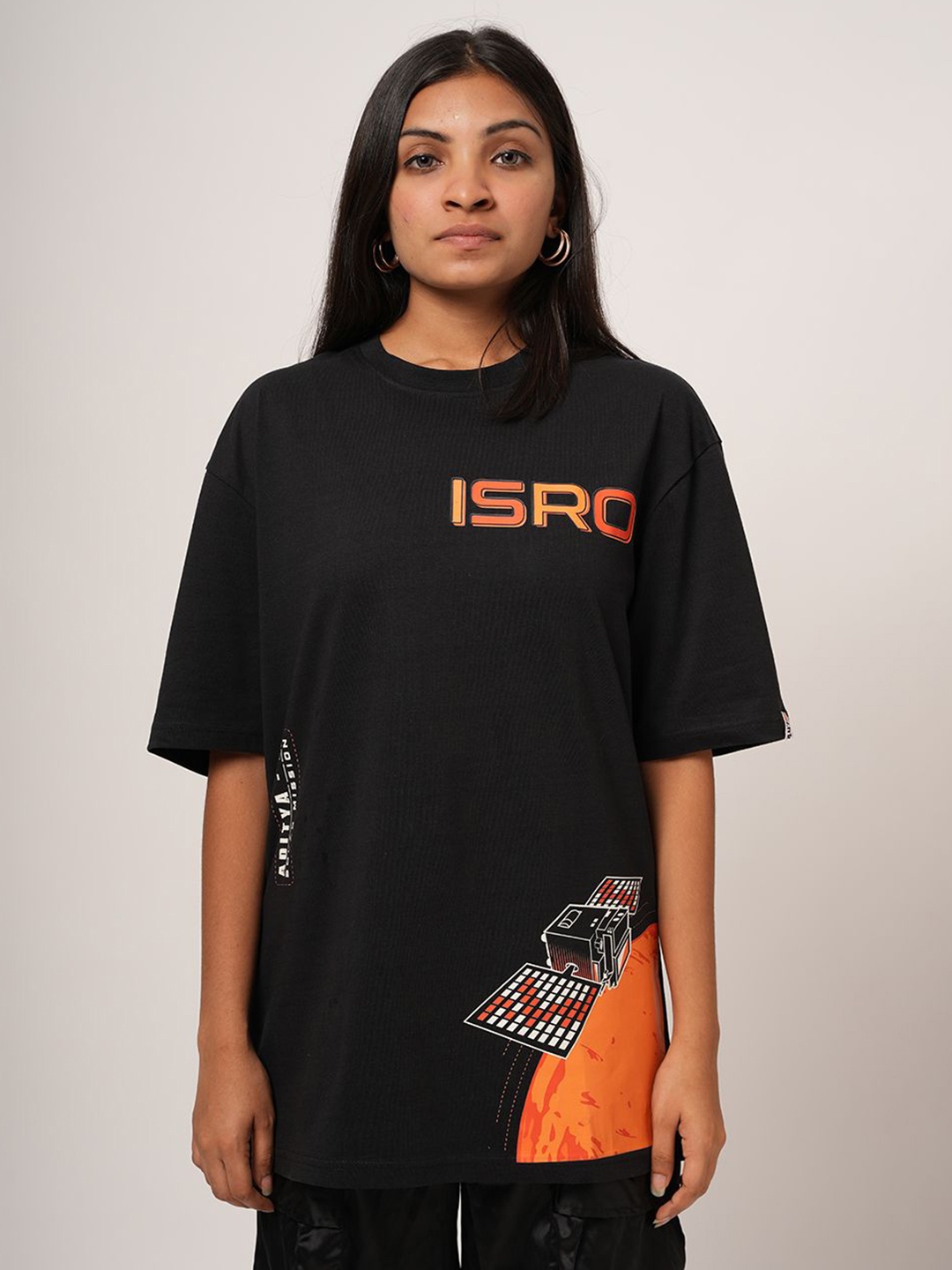 

Ascend 47 Unisex Graphic Printed Round Neck Oversized T-Shirt, Black