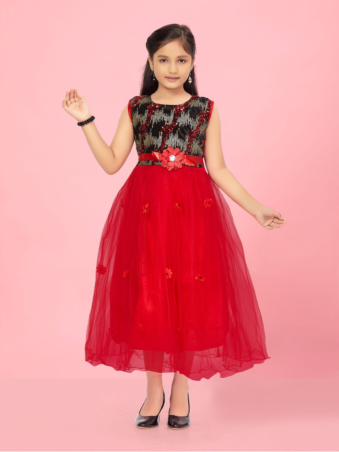 

BAESD Girls Embellished Sequin Net Fit & Flare Dress, Red