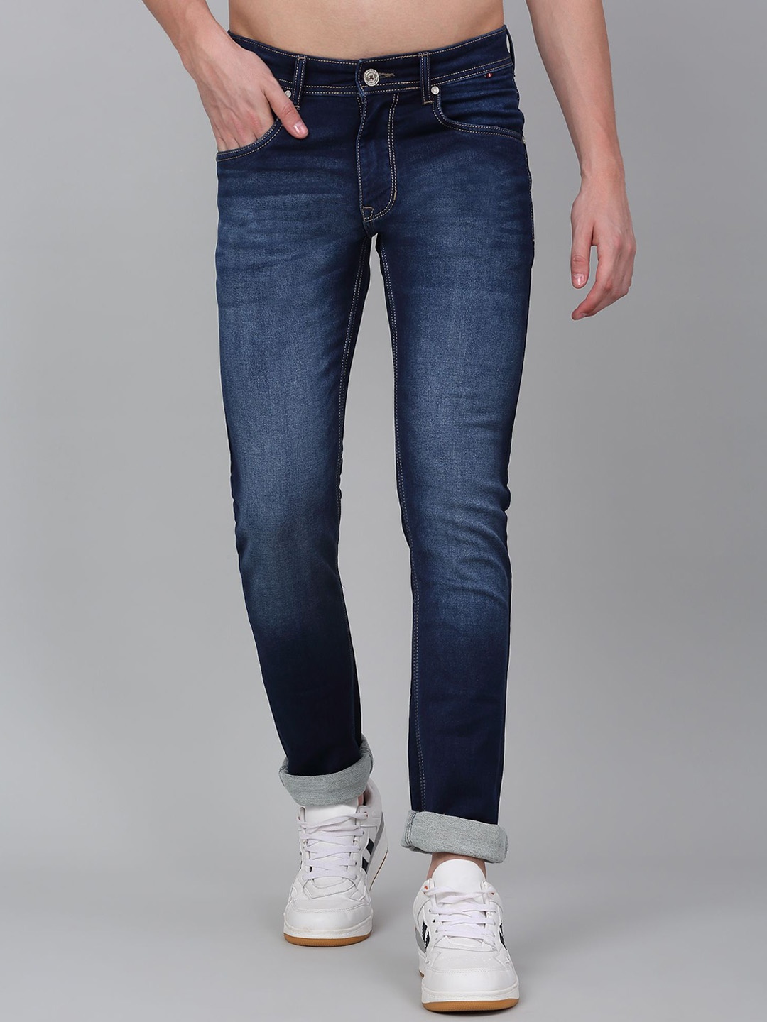 

Cantabil Men Heavy Fade Mid-Rise Slim Fit Stretchable Jeans, Blue