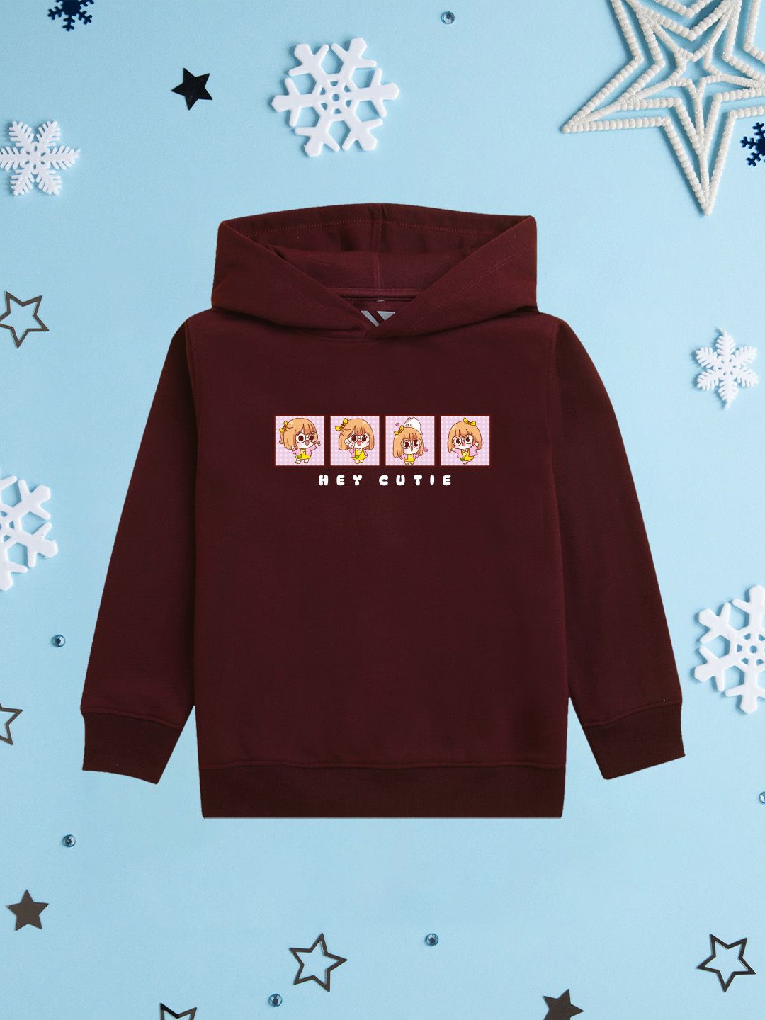 

NUSYL Girls Graphic Printed Hooded Sweatshirt, Burgundy