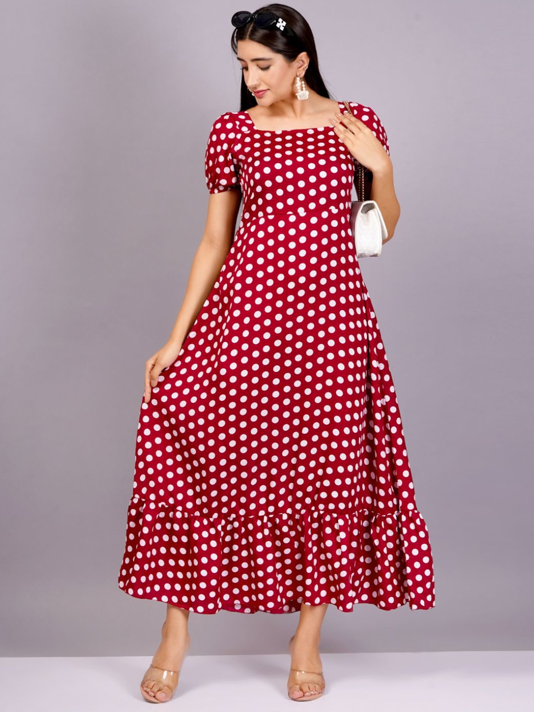 

HIGHLIGHT FASHION EXPORT Polka Dot Print Crepe Maxi Dress, Red