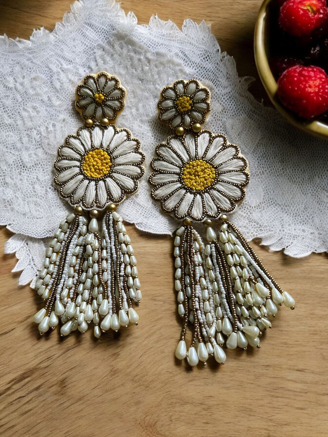 

JEWELWATI Artificial Beads Floral Drop Earrings, Yellow