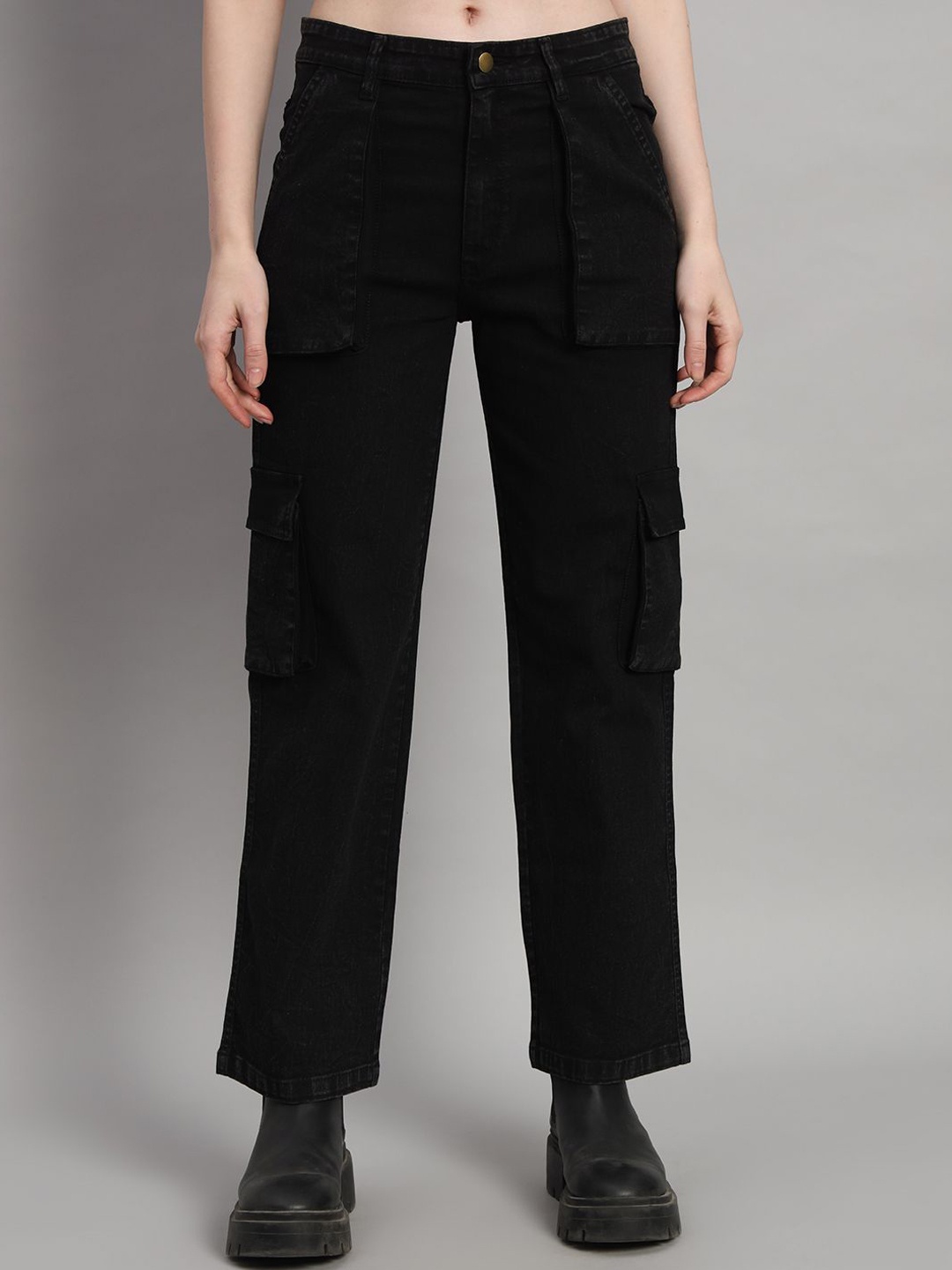 

GUTI Women Regular Fit High-Rise Cargos, Black