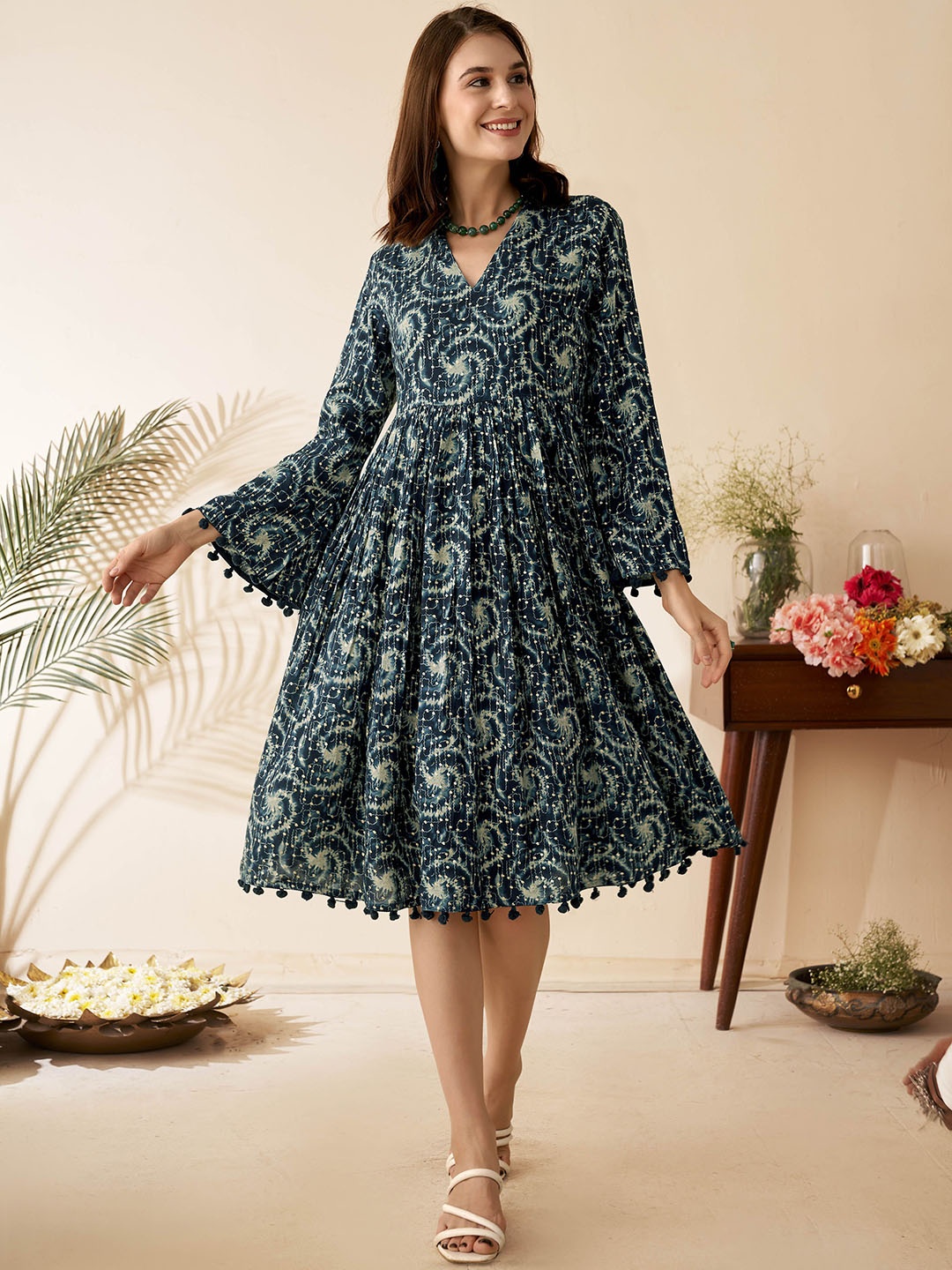 

Anouk Tie and Dye Printed Midi Ethnic Dresses, Teal