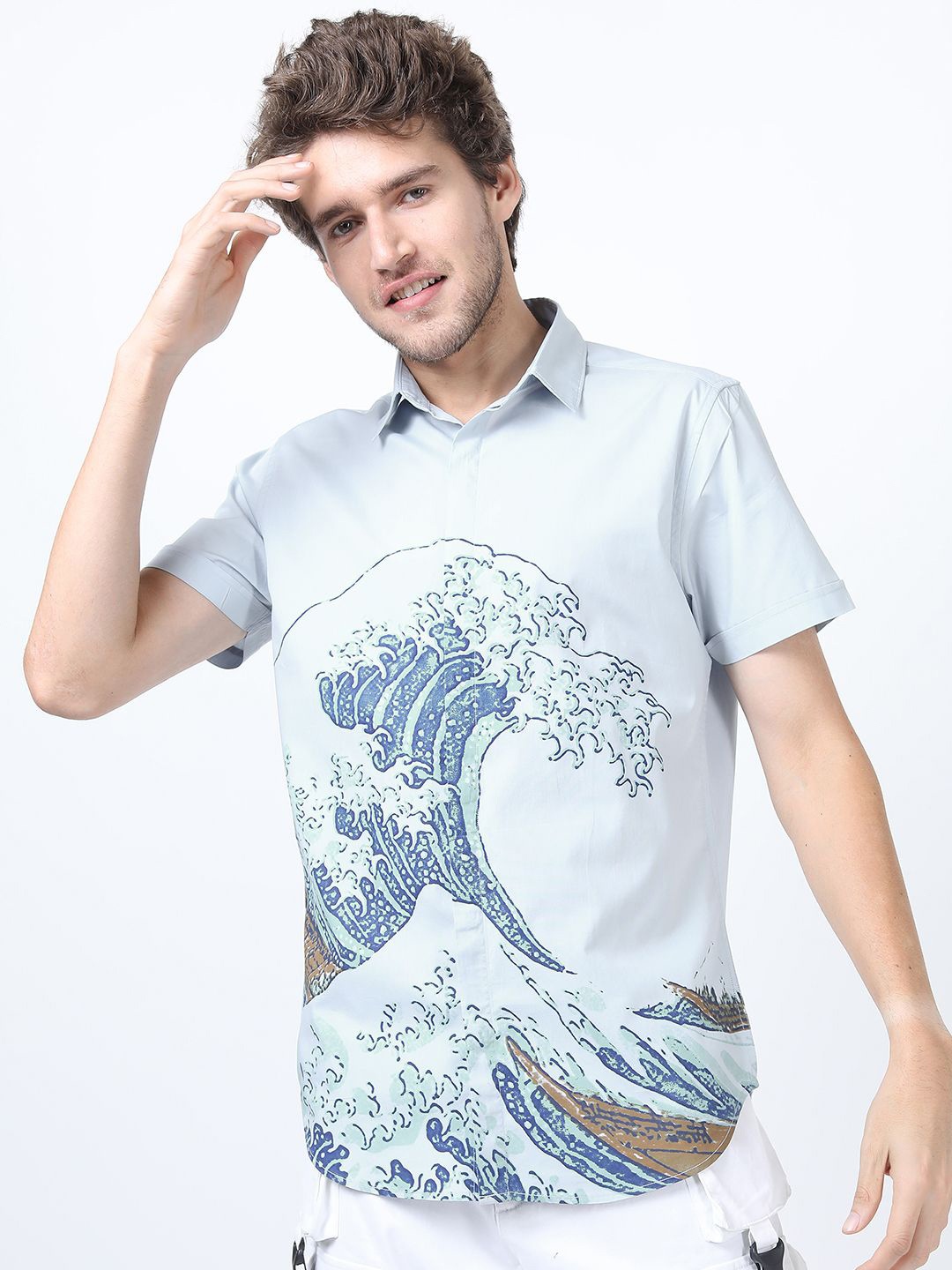 

HIGHLANDER Men Slim Fit Floral Opaque Printed Casual Shirt, Blue