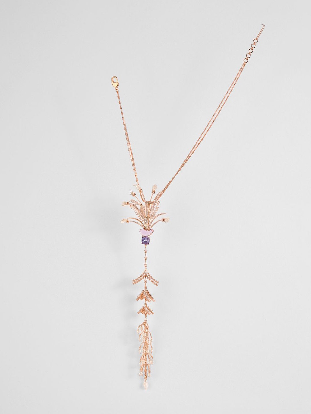 

Outhouse Rose Gold-Plated Stone Studded Floral Brass Pendant