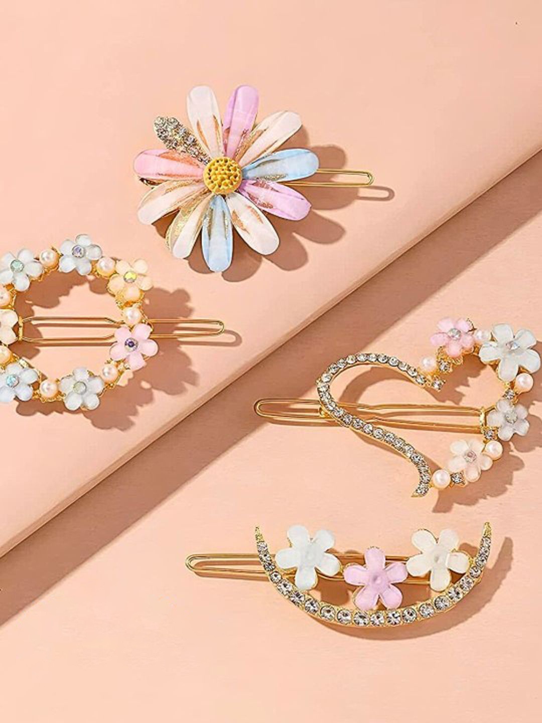 

Xivir Women Set of 4 Embellished Claw Clip, Peach
