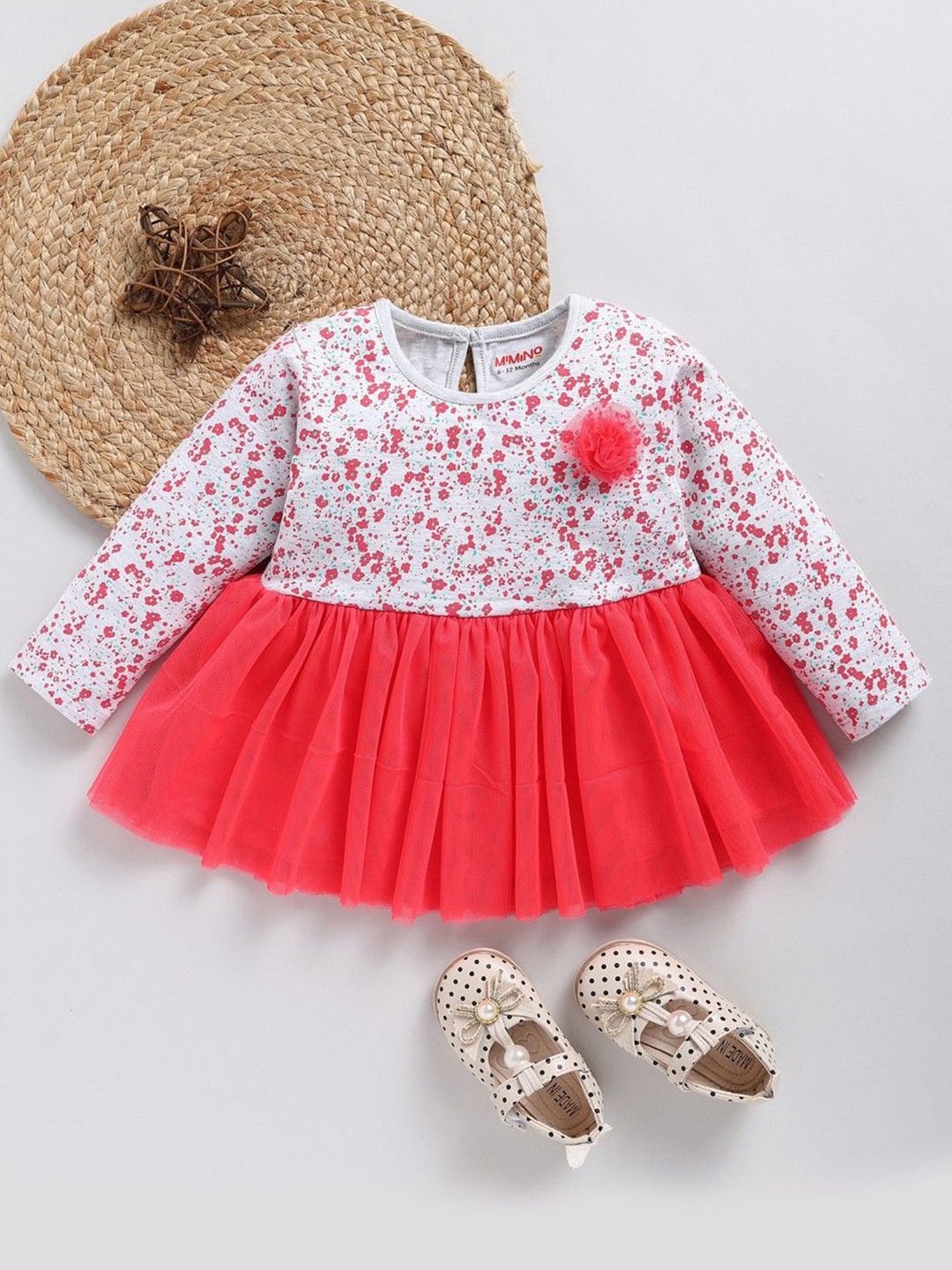 

MIMINO Floral Print Fit & Flare Dress, Orange