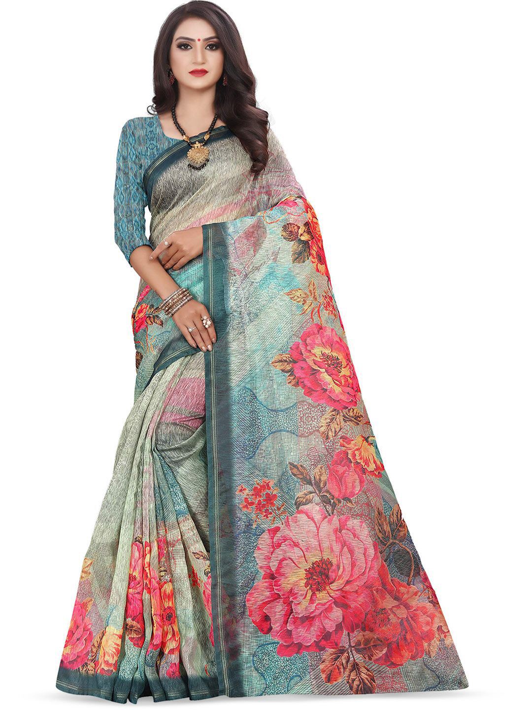 

BAESD Floral Zari Saree, Blue