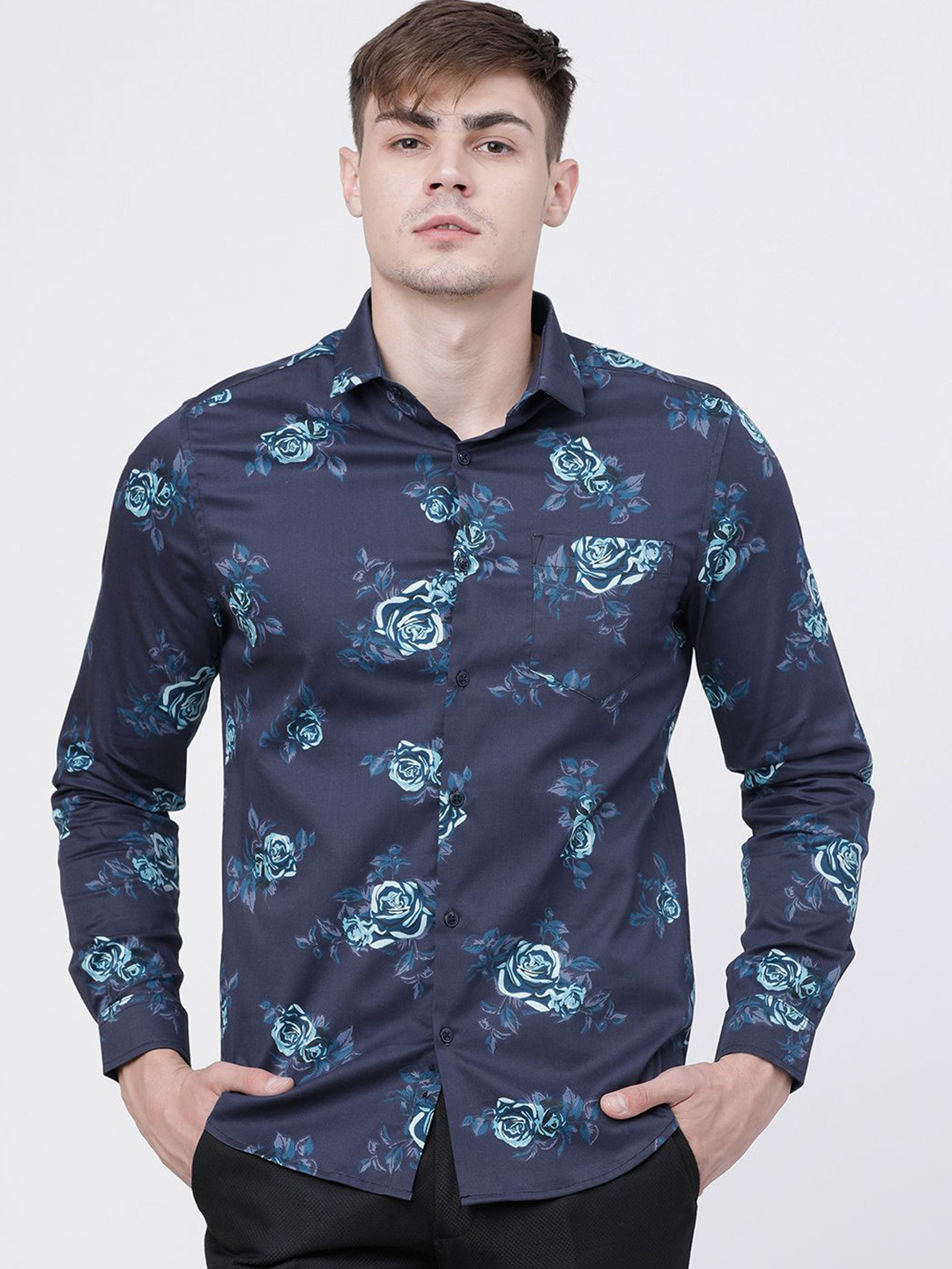 

HIGHLANDER Men Floral Opaque Printed Casual Shirt, Navy blue