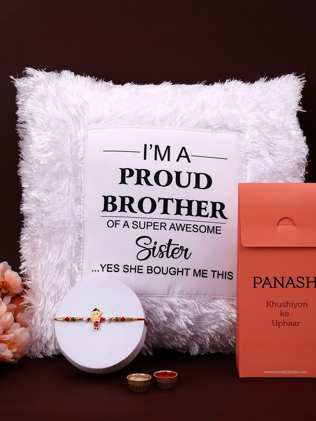 

PANASH Boys Set of 2 Beaded Rakhi With Cushion and Roli Chawal, Gold