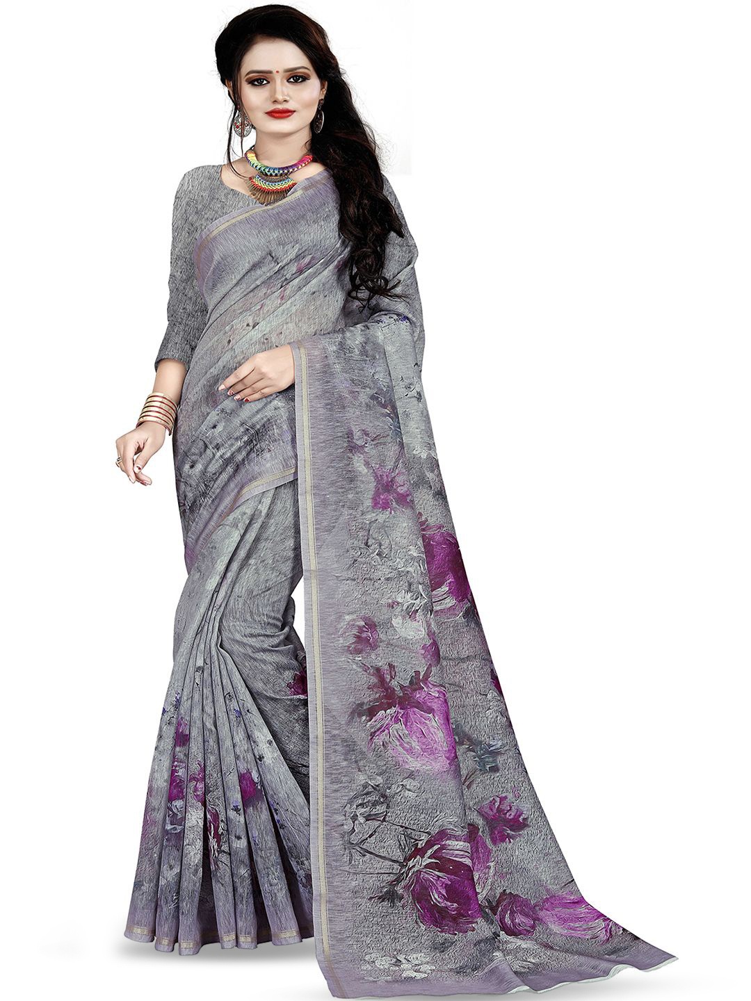

BAESD Floral Zari Saree, Grey