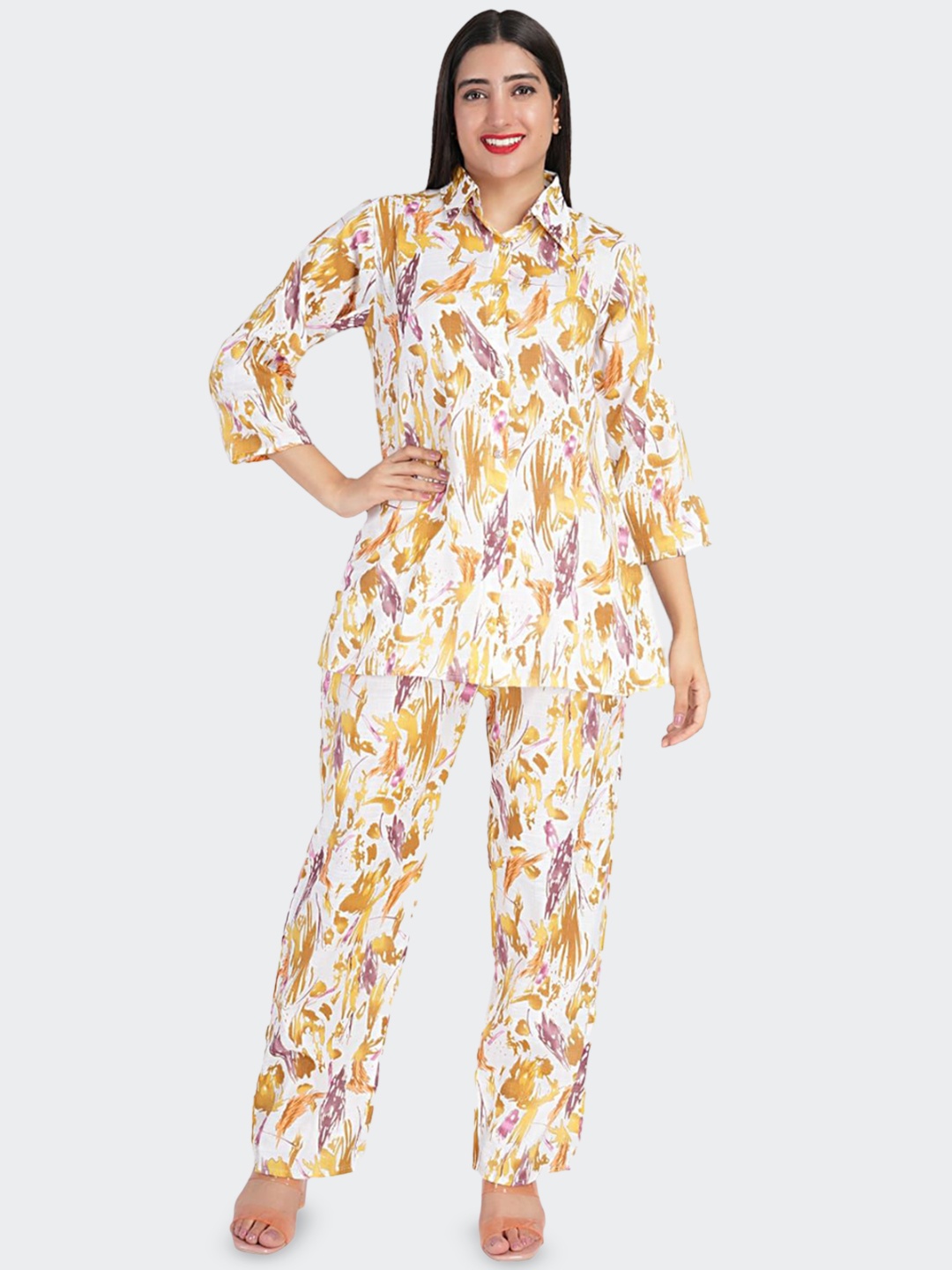 

BAESD Abstract Printed Shirt With Trousers, Yellow
