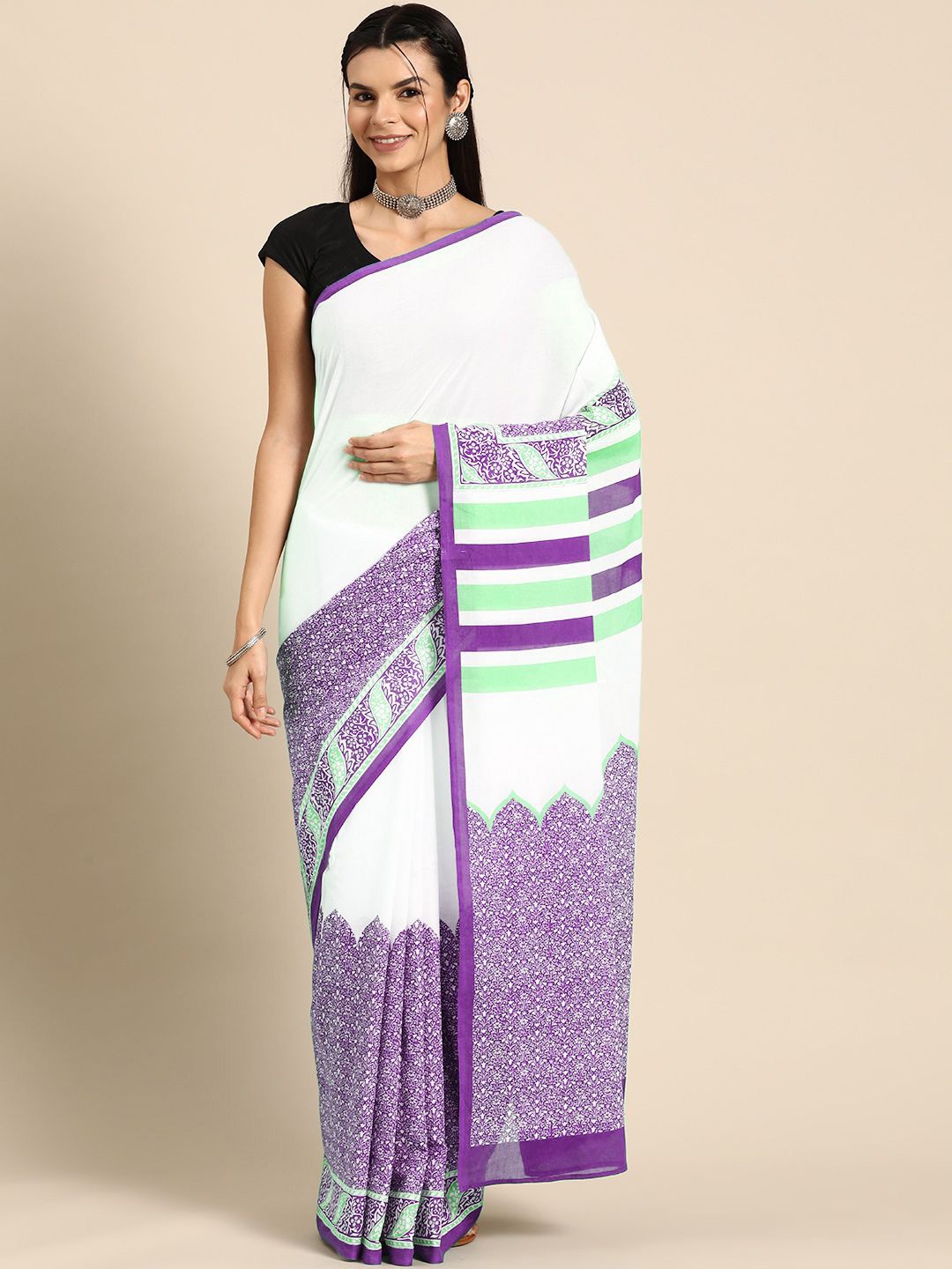 

BUTA BUTI Floral Pure Cotton Saree, Purple