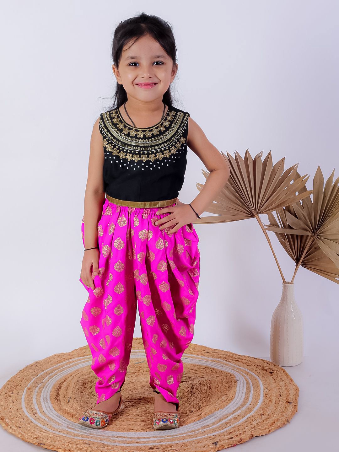 

Twisha Girls Embellished Top with Dhoti Pants, Black