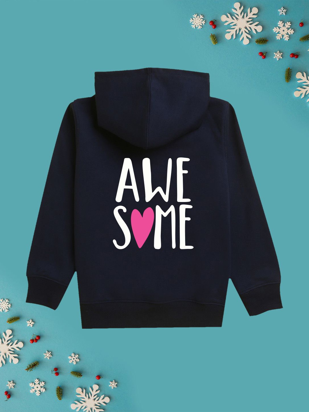 

NUSYL Girls Typography Printed Hooded Sweatshirt, Navy blue