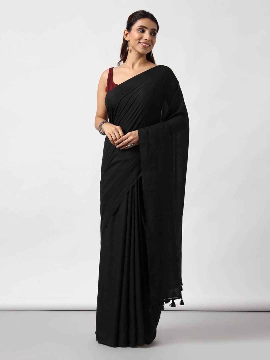 

Moora Pure Cotton Bagru Saree, Black