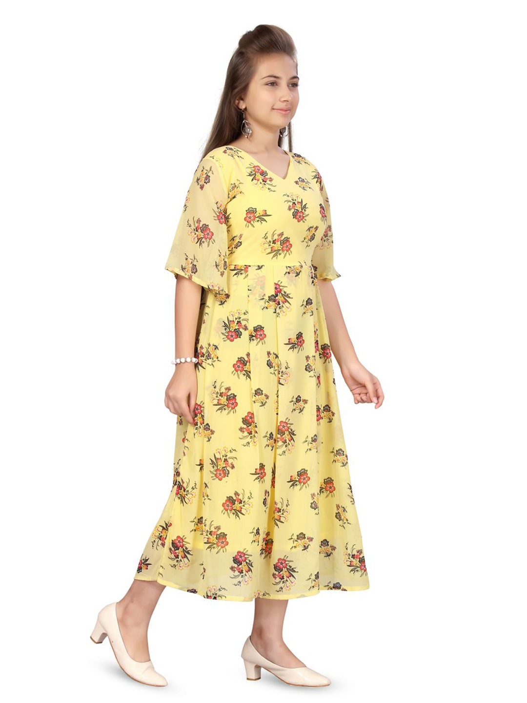 

BAESD Girls Floral Printed Fit & Flare Midi Dress, Yellow