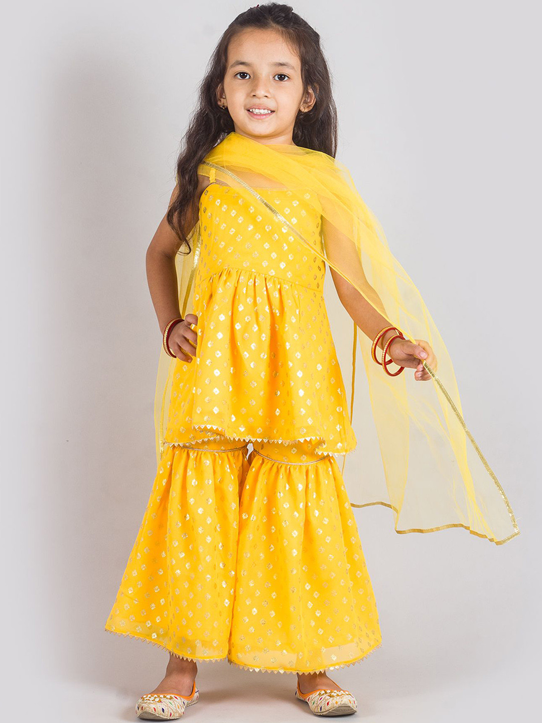 

Tangerine Closet Girls Ethnic Motifs Embroidered Anarkali Top With Sharara & Dupatta, Yellow