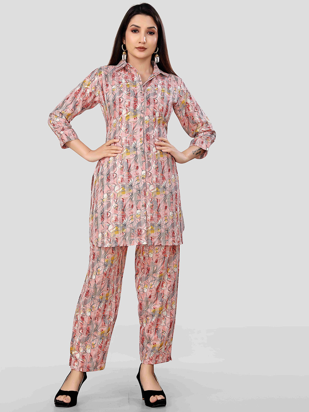 

VEECHIS Floral Printed Top & Trousers, Peach