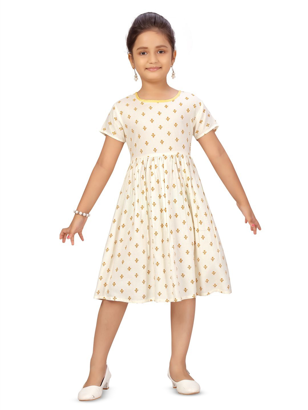 

BAESD Girls Ethnic Motifs Printed Fit & Flare Dress, White