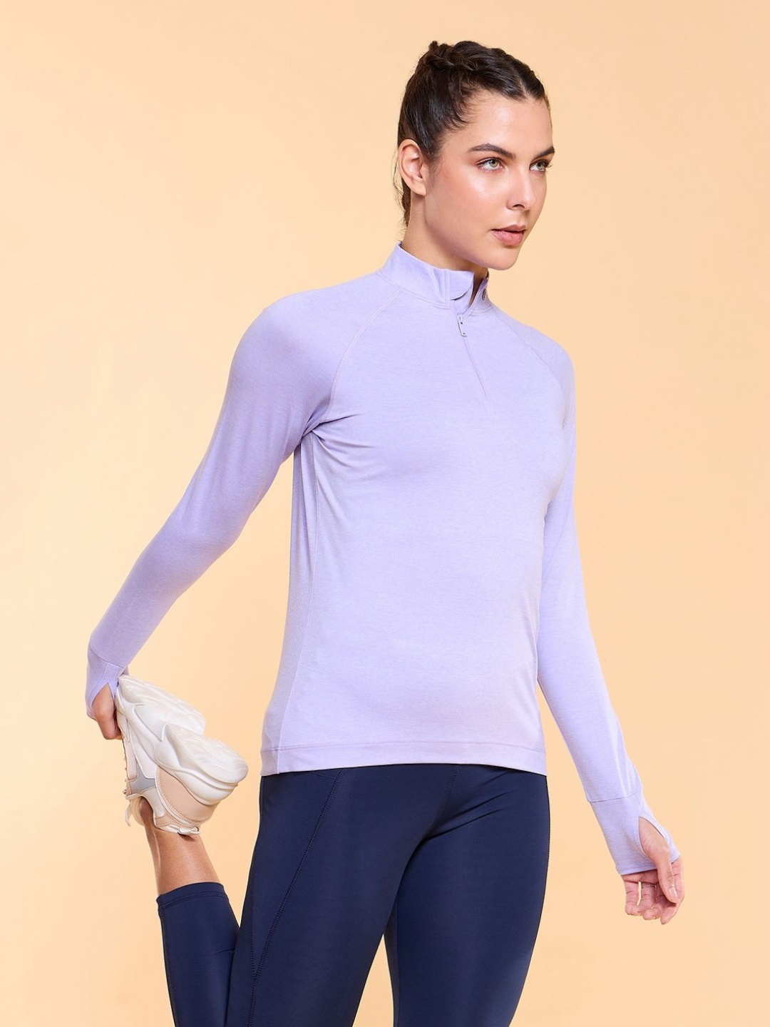 

Enamor Long Sleeve Troyer T-Shirt With Thumbhole A310, Lavender