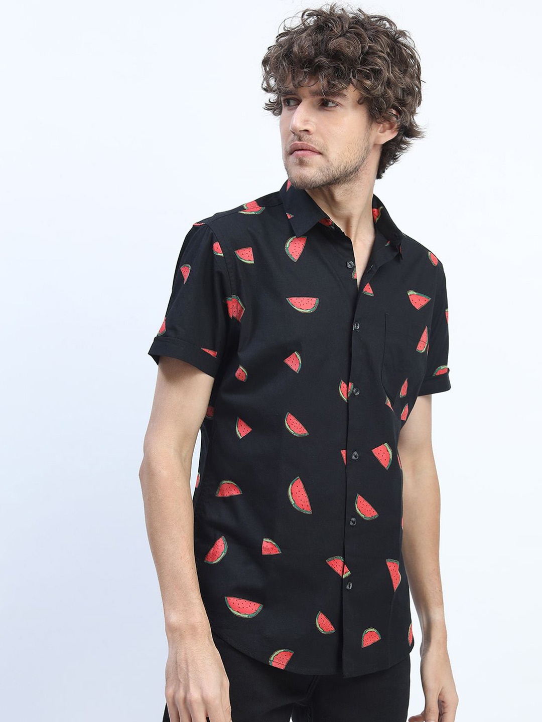 

HIGHLANDER Men Slim Fit Opaque Printed Casual Shirt, Black