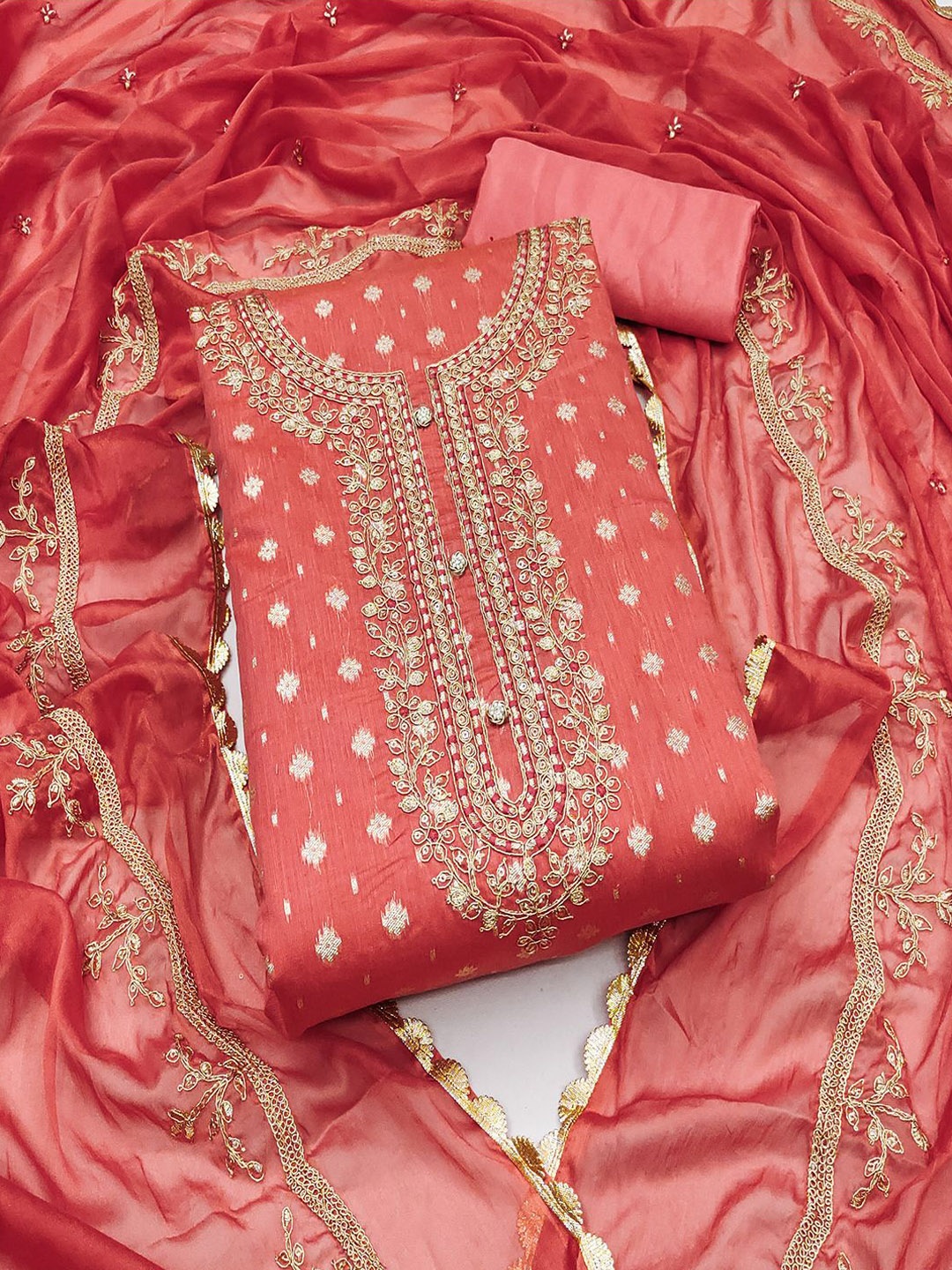 

Lilots Raw Silk Unstitched Dress Material, Peach