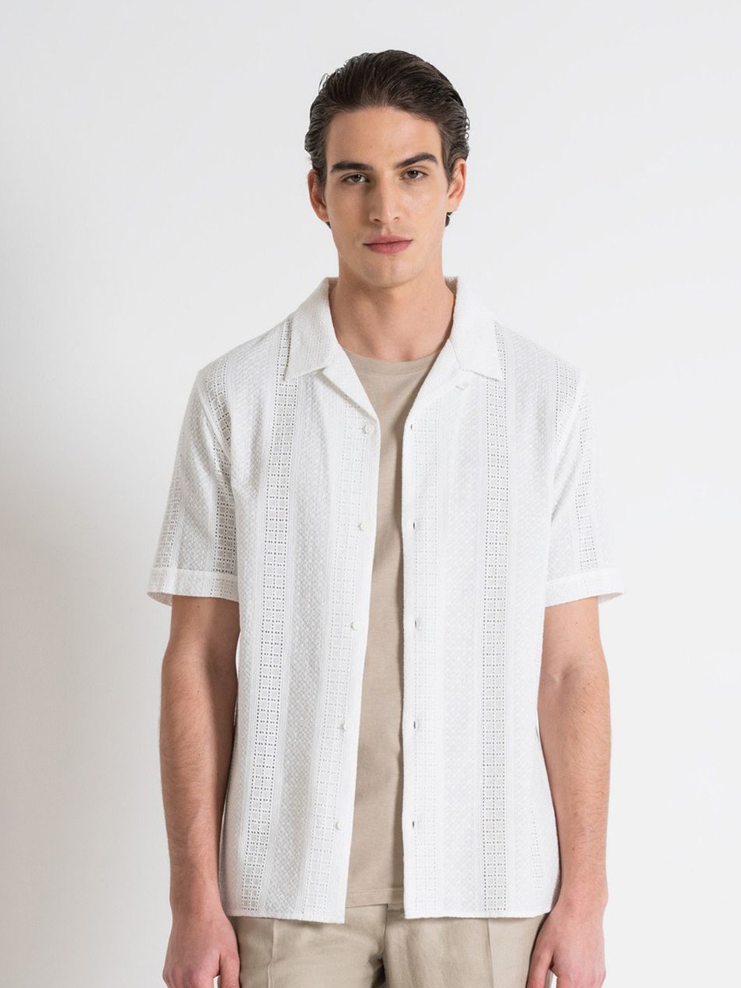 

Antony Morato Men Opaque Checked Casual Shirt, Off white