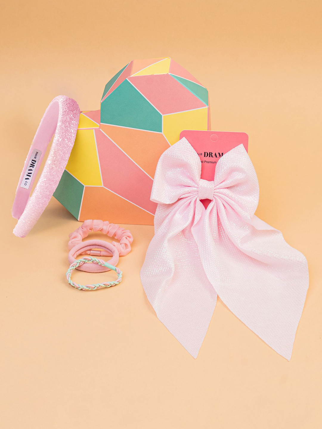 

HAIR DRAMA CO. Girls Set of 5 Sparkle & Shine Hair Accessory Set, Pink